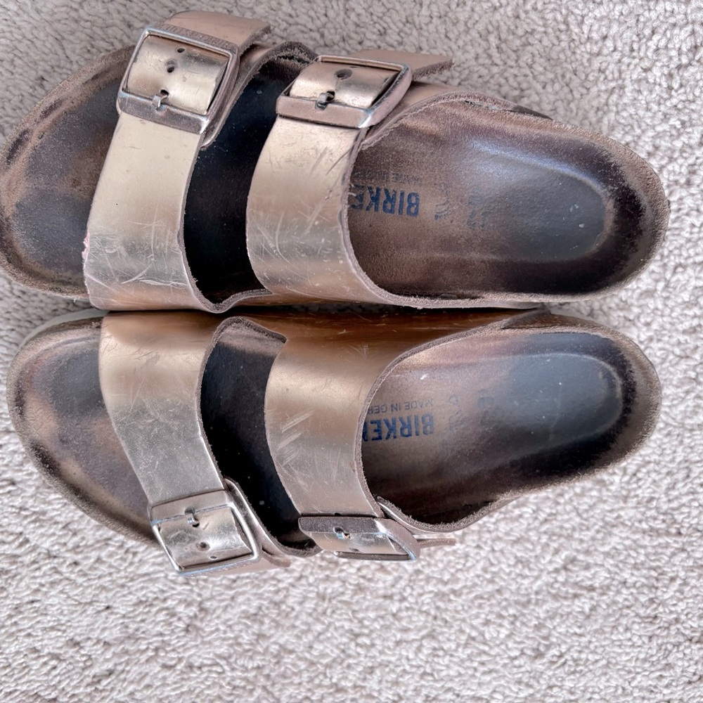 Birkenstock rose gold soft footbed sandals